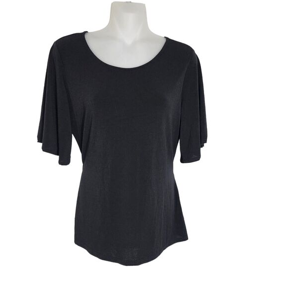 Green Envelope LA Women’s Top Size Medium Black Short Sleeves Tie Back Keyhole - Picture 1 of 8